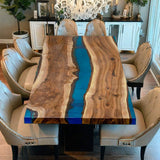 Custom Walnut Epoxy Resin River Table Blue Resin WRT-17