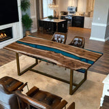Custom Walnut Epoxy Resin River Table Blue Resin WRT-17