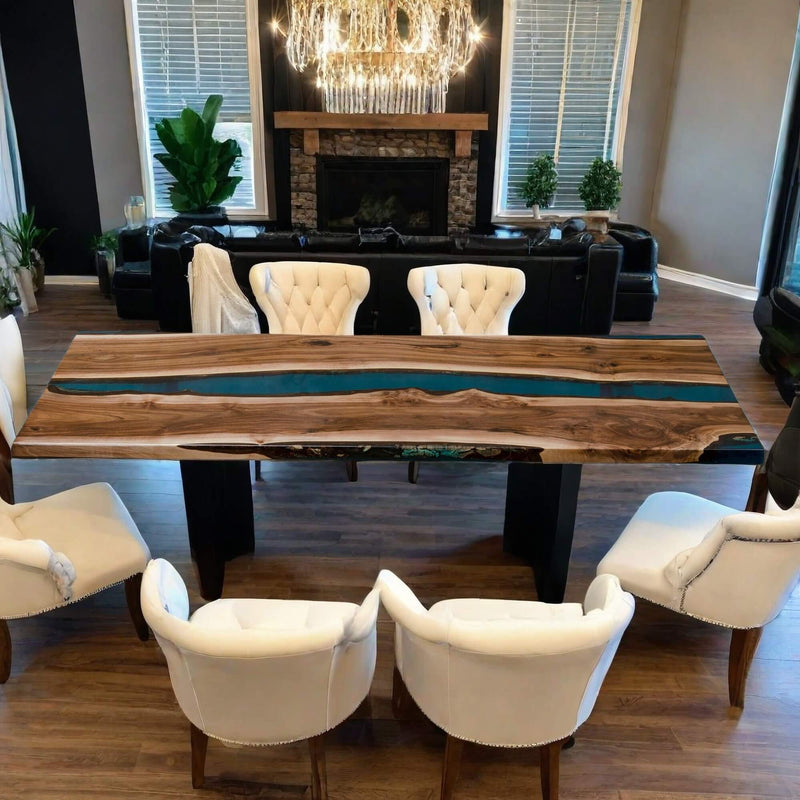 Custom Walnut Epoxy Resin River Table Blue Resin WRT-17