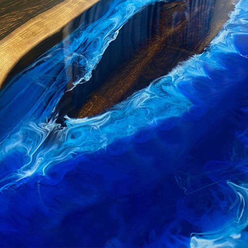 Custom Walnut Epoxy Resin River Table Blue Waves WRT-51