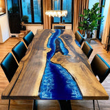 Custom Walnut Epoxy Resin River Table Blue Waves WRT-51