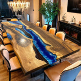 Custom Walnut Epoxy Resin River Table Blue Waves WRT-51