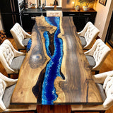 Custom Walnut Epoxy Resin River Table Blue Waves WRT-51