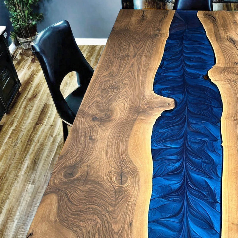 Custom Walnut Epoxy Resin River Table Blue Resin WRT-67