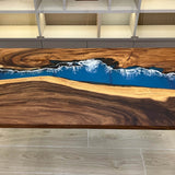 Custom Black Walnut Epoxy Resin River Table Blue Waves BRT-82