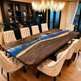Custom Black Walnut Epoxy Resin River Table Blue Waves BRT-82