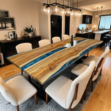 Custom Walnut Epoxy Resin River Table Blue Waves WRT-45