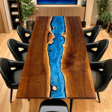 Custom Black Walnut Epoxy Resin River Table Blue Waves BRT-81