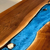 Custom Black Walnut Epoxy Resin River Table Blue Waves BRT-81