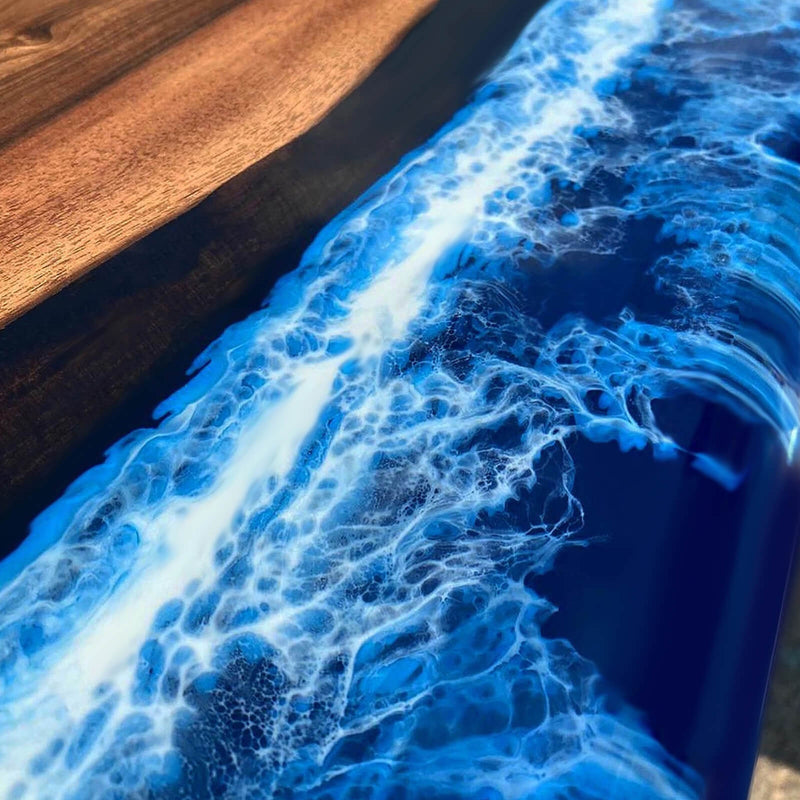 Custom Walnut Epoxy Resin River Conference Table Blue Waves WRT-50