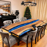 Custom Walnut Epoxy Resin River Conference Table Blue Waves WRT-50