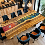 Custom Walnut Epoxy Resin River Table Colorful Resin WRT-27