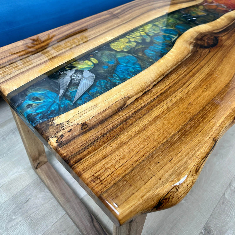Custom Walnut Epoxy Resin River Table Colorful Resin WRT-27