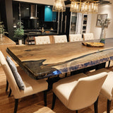 Custom Walnut Epoxy Resin River Table Black Gold Resin WRT-31