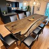 Custom Walnut Epoxy Resin River Table Black Gold Resin WRT-31