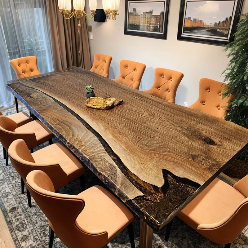 Custom Walnut Epoxy Resin River Table Black Gold Resin WRT-31