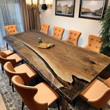 Custom Walnut Epoxy Resin River Table Black Gold Resin WRT-31