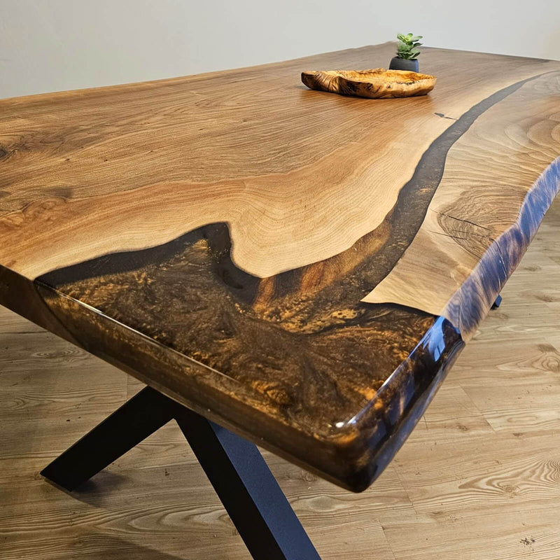 Custom Walnut Epoxy Resin River Table Black Gold Resin WRT-31