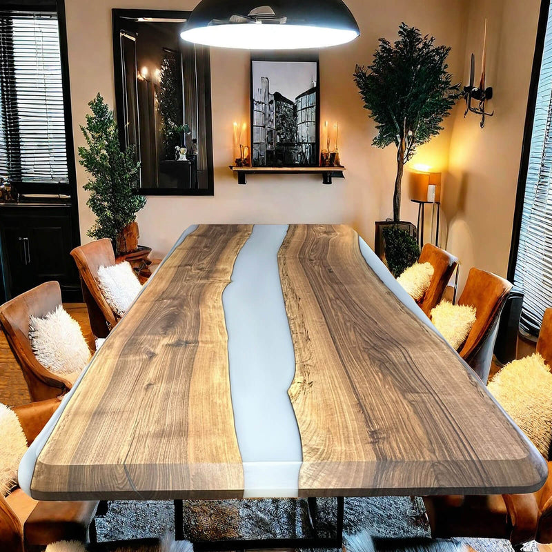 Custom Walnut Epoxy Resin River Table Gray Resin WRT-53