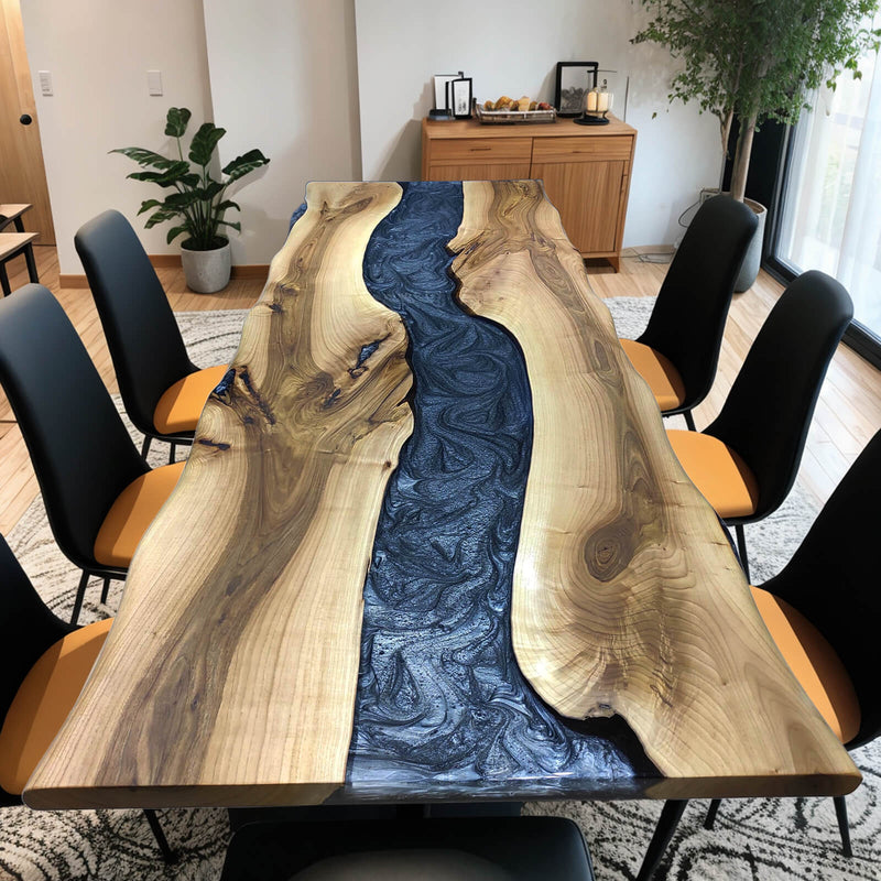 Custom Walnut Epoxy Resin River Table Gray Resin WRT-42