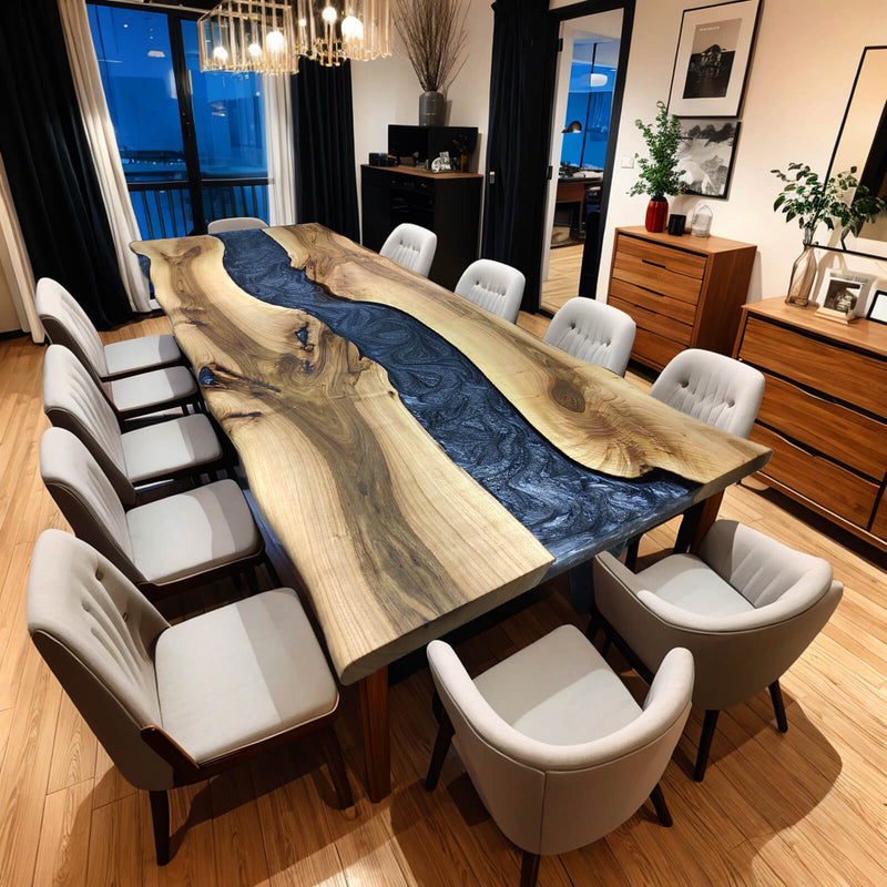 Custom Walnut Epoxy Resin River Table Gray Resin WRT-42