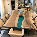 Custom Walnut Epoxy Resin River Table Green Resin WRT-29