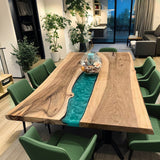 Custom Walnut Epoxy Resin River Table Green Resin WRT-29
