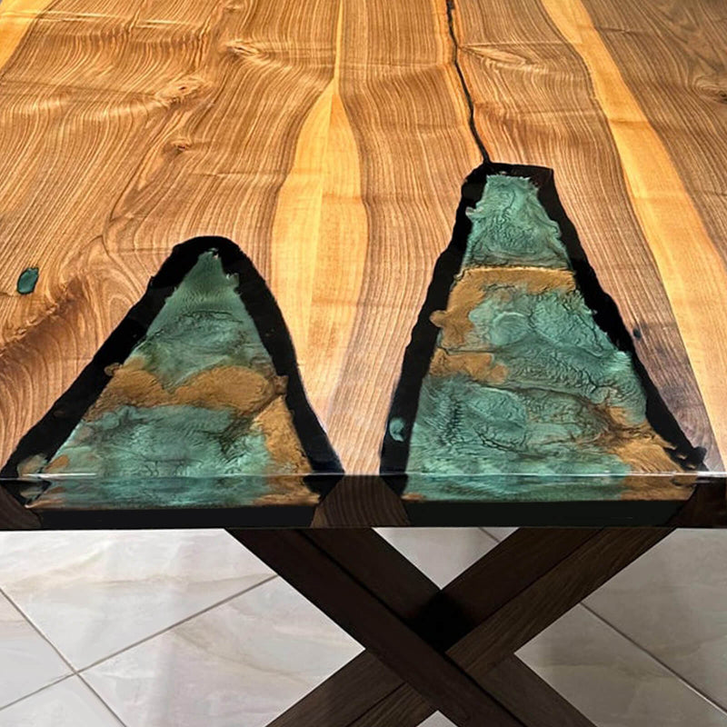 Custom Walnut Epoxy Resin River Table Green Resin WRT-47