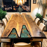 Custom Walnut Epoxy Resin River Table Green Resin WRT-47