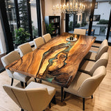 Custom Walnut Epoxy Resin River Table Green Resin WRT-39