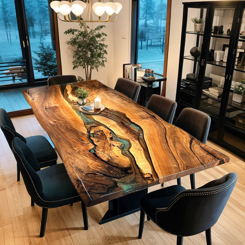 Custom Walnut Epoxy Resin River Table Green Resin WRT-39