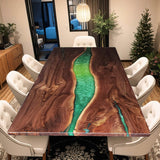 Custom Black Walnut Epoxy Resin River Table Green Resin BRT-89