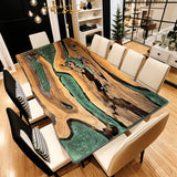 Custom Walnut Epoxy Resin River Table Green Resin WRT-02