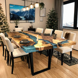 Custom Walnut Epoxy Resin River Table Grey Blue Resin WRT-38