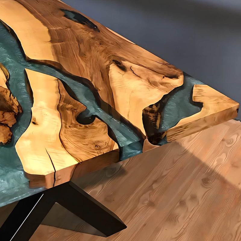Custom Walnut Epoxy Resin River Table Grey Blue Resin WRT-38