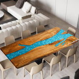 Custom Walnut Epoxy Resin River Table Mint Blue Resin WRT-19