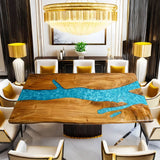 Custom Walnut Epoxy Resin River Table Mint Blue Resin WRT-19