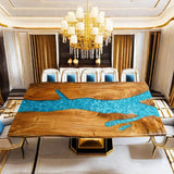 Custom Walnut Epoxy Resin River Table Mint Blue Resin WRT-19