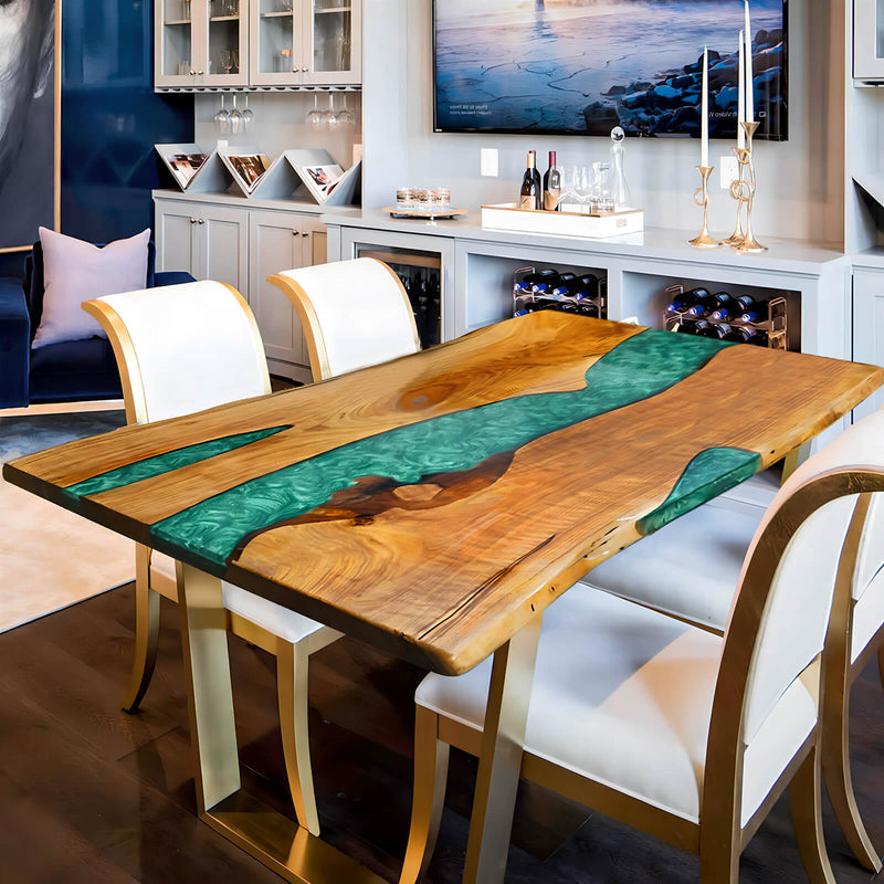Custom Walnut Epoxy Resin River Table Mint Green Resin WRT-48