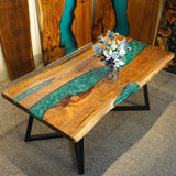 Custom Walnut Epoxy Resin River Table Mint Green Resin WRT-48