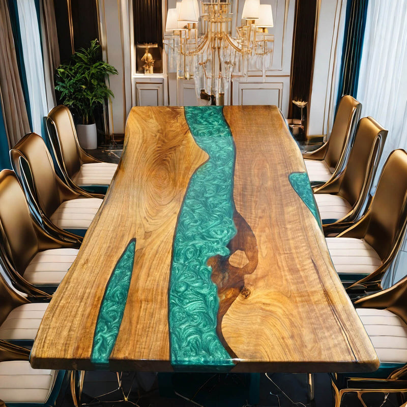 Custom Walnut Epoxy Resin River Table Mint Green Resin WRT-48