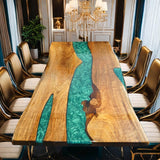 Custom Walnut Epoxy Resin River Table Mint Green Resin WRT-48