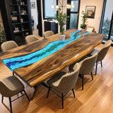 Custom Walnut Epoxy Resin River Table Ocean Blue Waves Resin WRT-30
