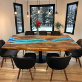 Custom Walnut Epoxy Resin River Table Ocean Blue Waves Resin WRT-30