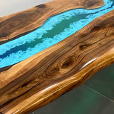 Custom Walnut Epoxy Resin River Table Ocean Blue Waves Resin WRT-30