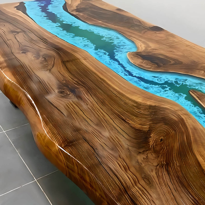Custom Walnut Epoxy Resin River Table Ocean Blue Waves Resin WRT-30