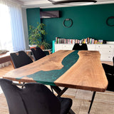 Custom Walnut Epoxy Resin River Table Pearl Green Resin WRT-49