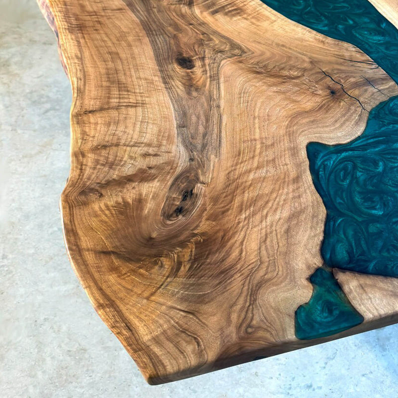 Custom Walnut Epoxy Resin River Table Pearl Green Resin WRT-49
