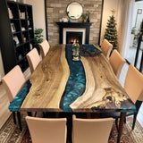 Custom Walnut Epoxy Resin River Table Pearl Green Resin WRT-37