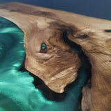 Custom Walnut Epoxy Resin River Table Pearl Green Resin WRT-37